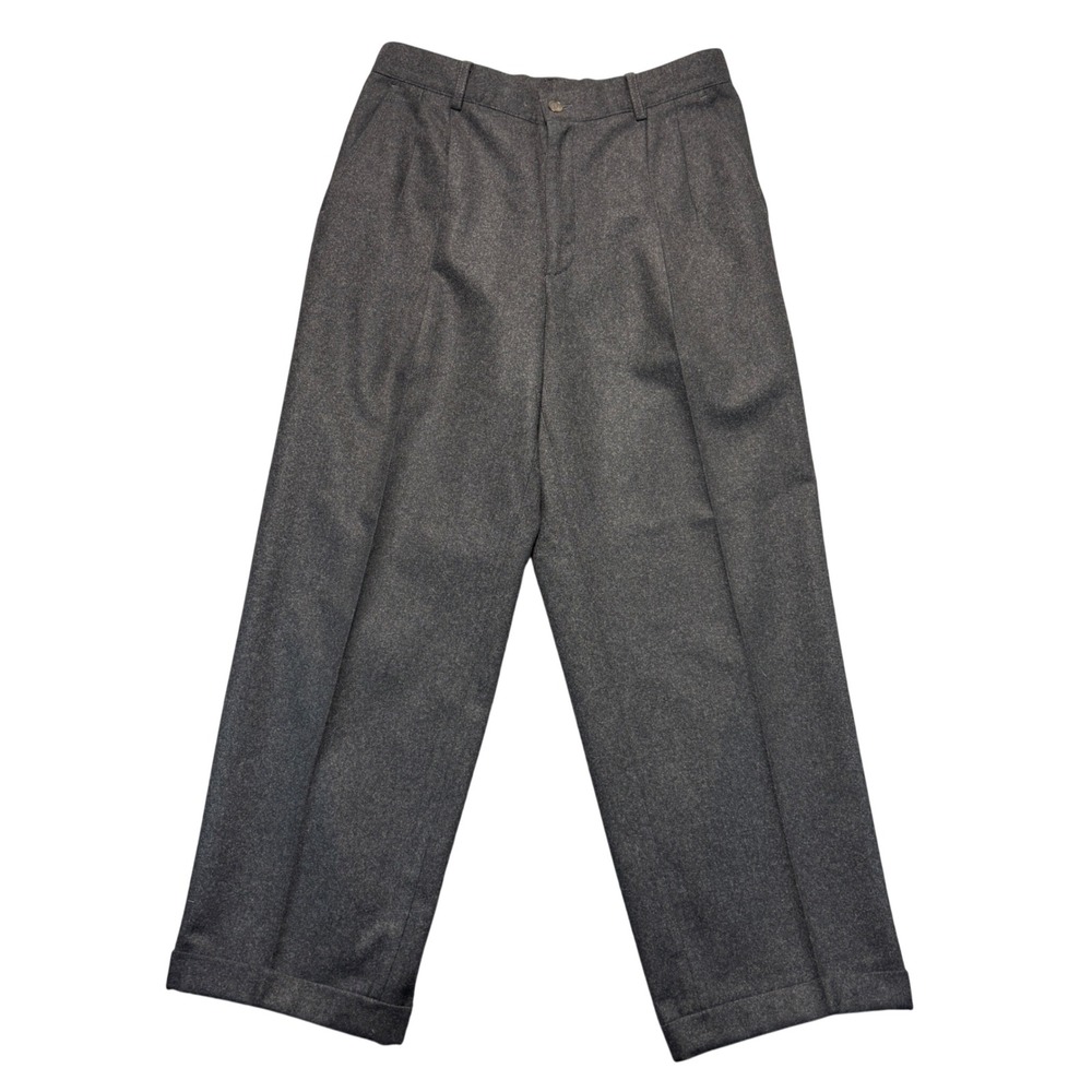 Benetton Mens Wool Blend Pleated Cuffed Trousers Made in Italy Gray 31x27.5